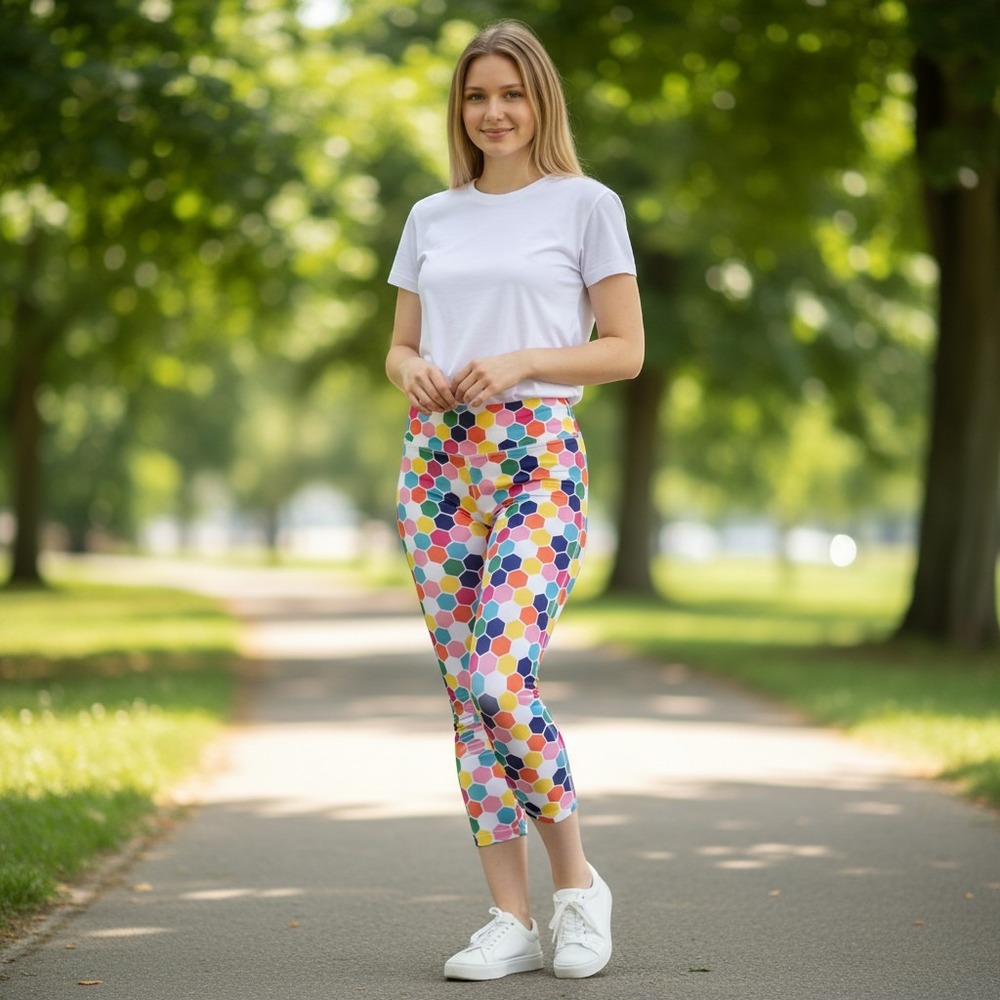 RunningSkirts Honeybaby Capri Leggings Womens Size 2 S Rainbow Honeycomb Hexagon